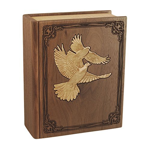 Wood Cremation Urn - Walnut Book with Doves