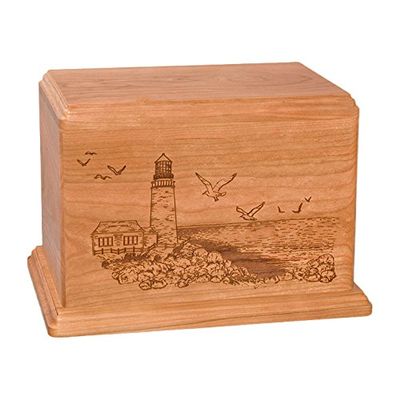 Wood Cremation Urn - Natural Cherry Lighthouse