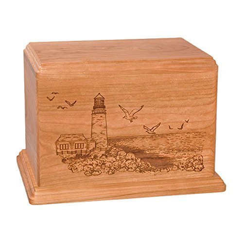 Wood Cremation Urn - Natural Cherry Lighthouse