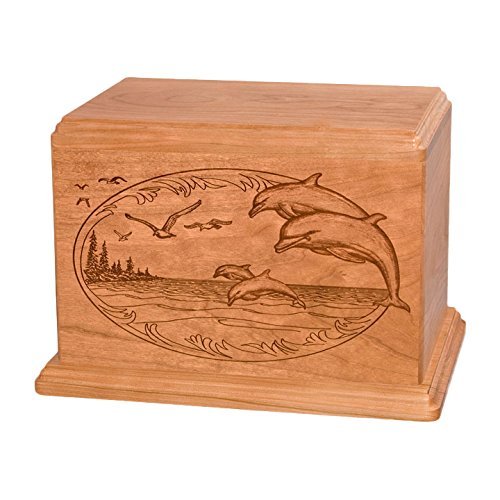 Wood Cremation Urn - Natural Cherry Dolphins