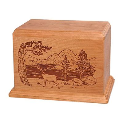 Wood Cremation Urn - Natural Cherry Whitetail Deer