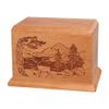 Wood Cremation Urn - Natural Cherry Whitetail Deer view 1