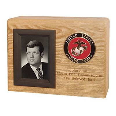 Wood Cremation Urn - Oak Picture Military (Marines)