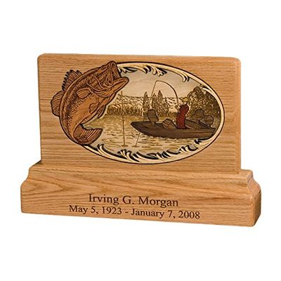 Wood Cremation Urn - Oak Bass Fishing Keepsake