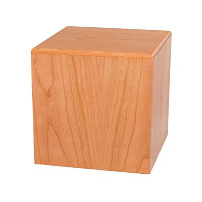 Wood Cremation Urn - Natural Cherry Cube