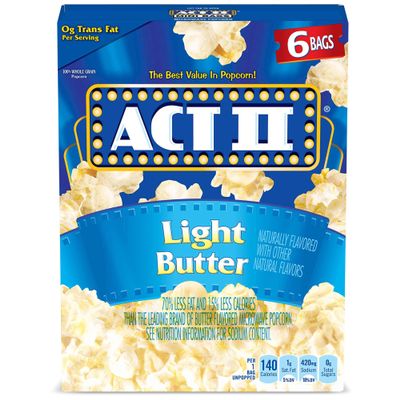 Act II Light Butter Microwave Popcorn, 2.75 oz., 6-Count Bags (Pack of 6)