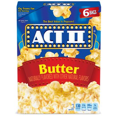 Act II Butter Microwave Popcorn, 2.75 oz., 6-Count Bags (Pack of 6)