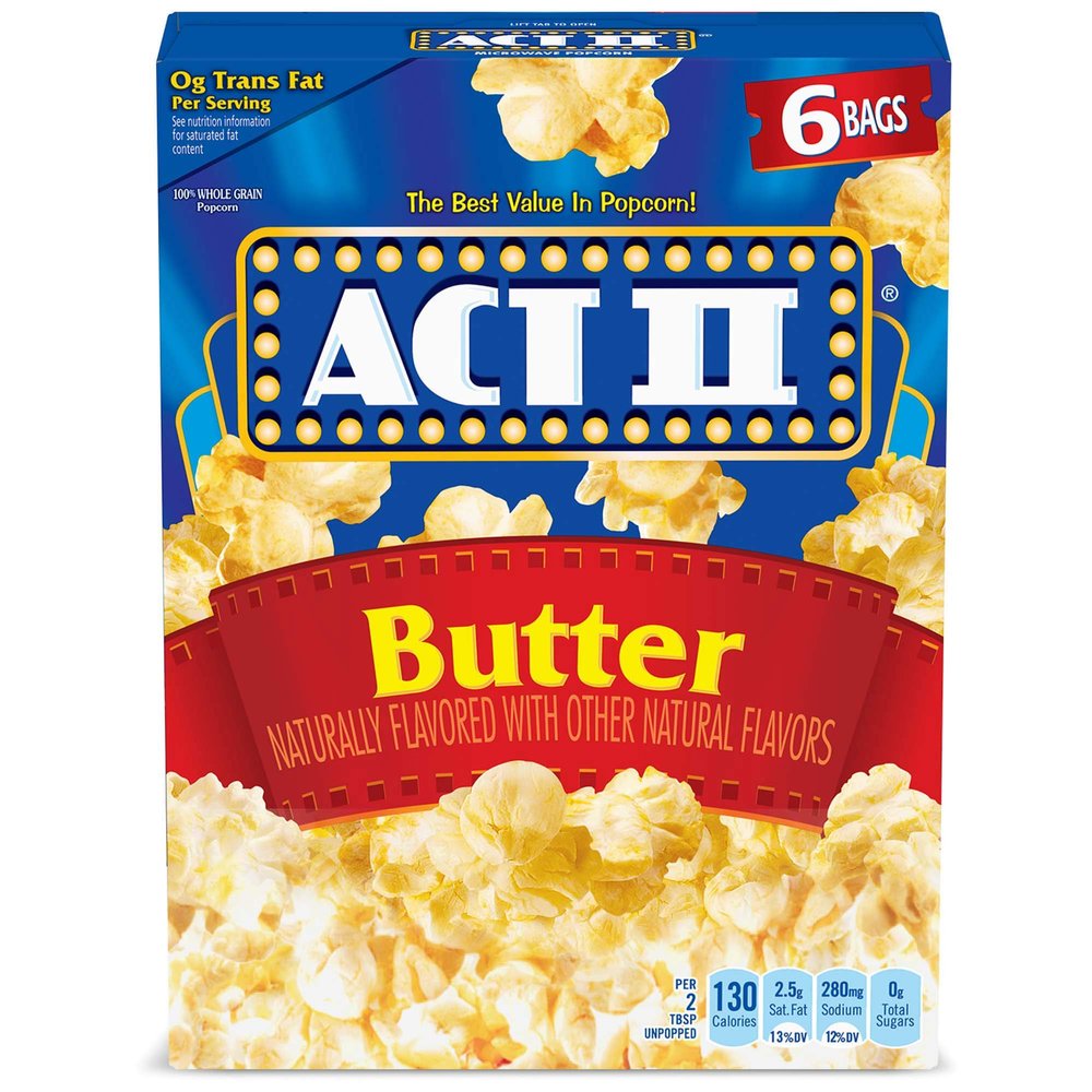 Act II Butter Microwave Popcorn, 2.75 oz., 6-Count Bags (Pack of 6)
