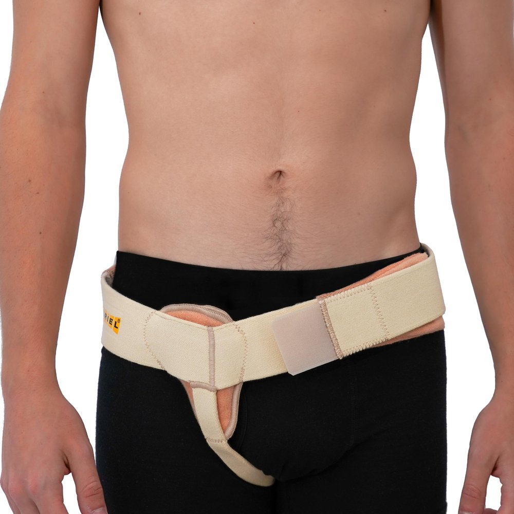 URIEL Right Side Hernia Belts for Men - Inguinal Hernia Belt for Men, Pre and Post Surgery Truss, Size Large, Cream (39.8-44.5 Inches)