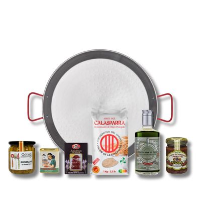 Premium Authentic Paella Kit with 13.5 Traditional Pan Complete Spanish Paella Set with Saffron, Calasparra Rice, EVOO, Paprika & More Serves 46