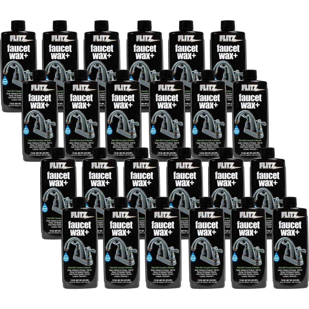 Flitz Faucet Wax Plus - 7.6oz Bottle of USA-Made, Water-Based Faucet Cleaner & Polisher for Water Stains, Fingerprints, & More - Metal Wax for Bronze, Nickel, Chrome, Brass - Granite Polish (24 Pack)