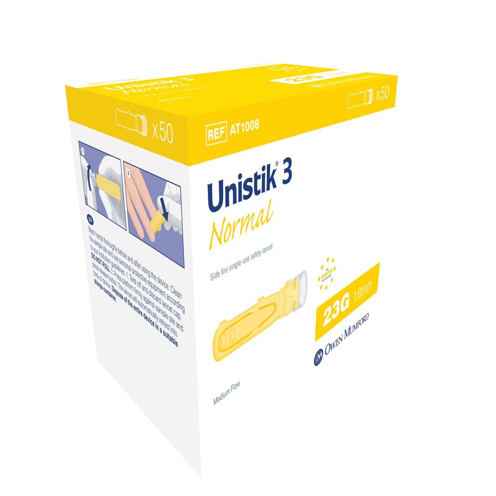 Owen Mumford Unistik 3 Safety Lancets (23G), 50 Count
