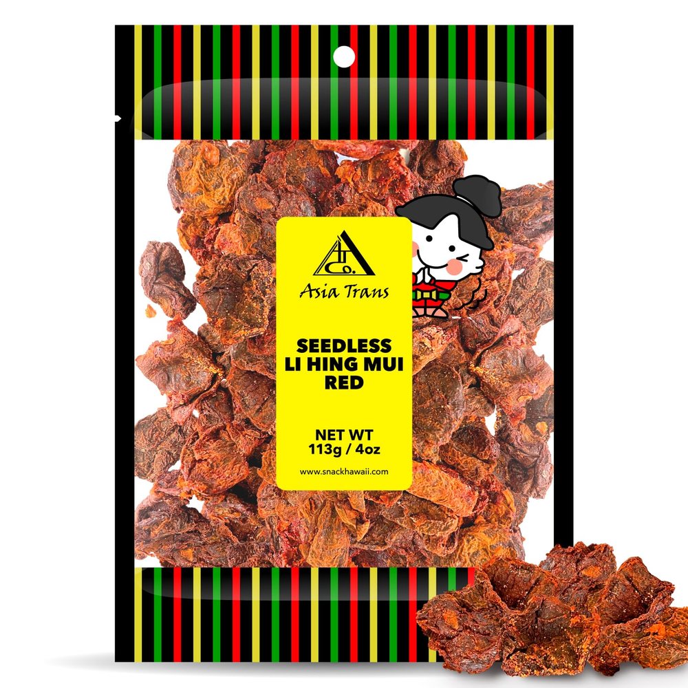 Asia Trans Seedless Red Li Hing Mui Crack Seed Plums | Hawaiian Favorite | Sweet, Sour, & Salty Dried Asian Plum Candy