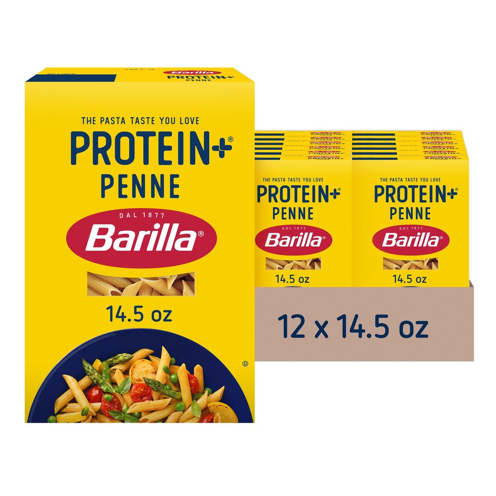 Barilla Protein+ (Plus) Penne Pasta, 14.5 Ounce (Pack of 12) - plant based - Made from Lentils, Chickpeas & Peas - Non-GMO, Kosher Certified