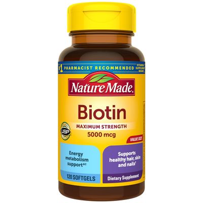Nature Made Maximum Strength Biotin 5000 mcg Softgels, Biotin Hair Skin and Nails Vitamins Dietary Supplement, 120 Count
