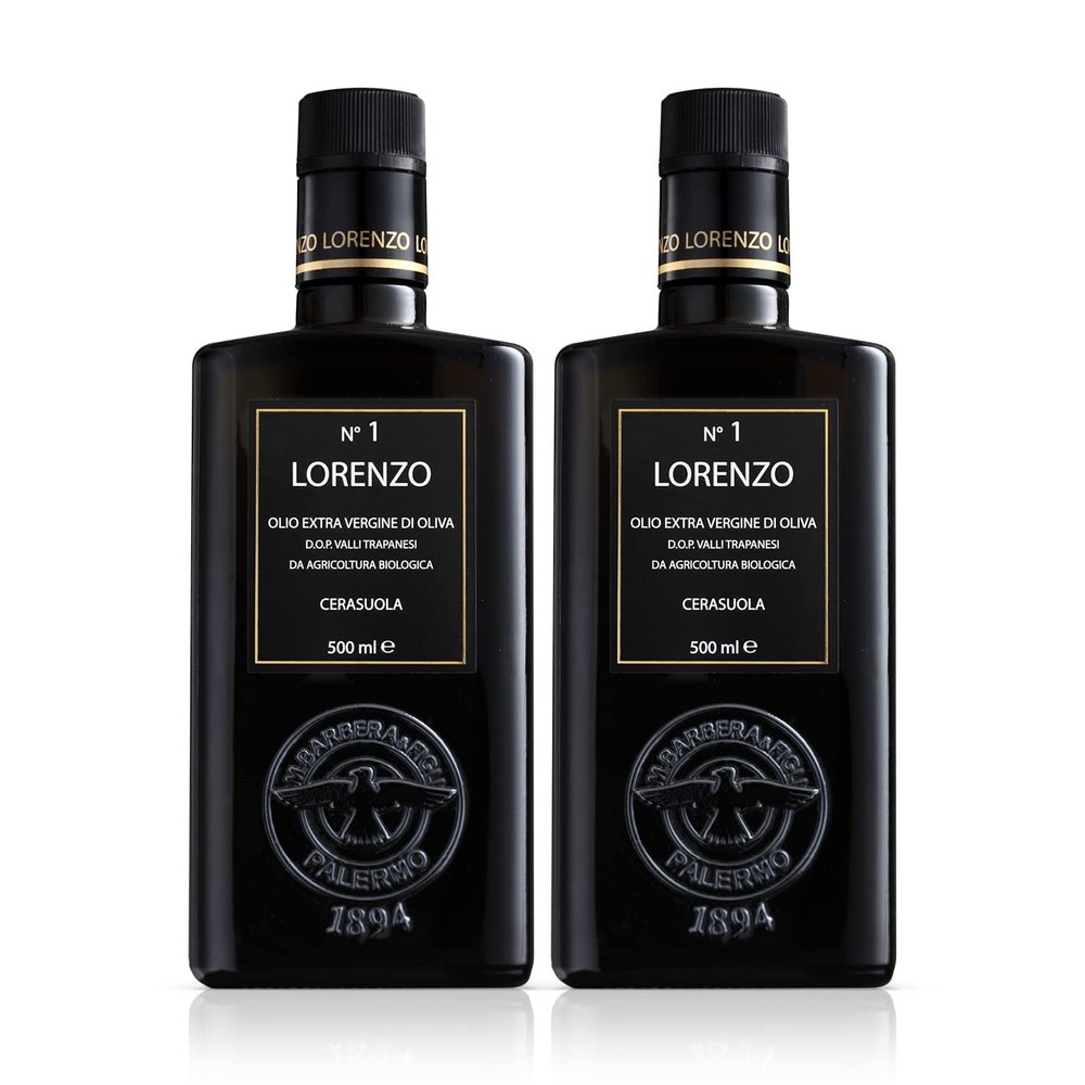 Barbera Lorenzo #1 Organic Extra Virgin Olive Oil PDO Valli Trapanesi, Fruity, Cold Extracted Authentic Sicilian Olive Oil, Fresh Harvest Imported From Italy 16.9 oz (Pack 2)
