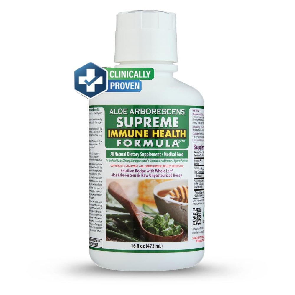 Supreme Immune Health Formula - Dr. Recommended Clinically Proven Immune Health Formula for Adults & Kids - Organic Whole Leaf Aloe Arborescens Juice + Raw Unpasteurized Honey for Immune Support -16oz