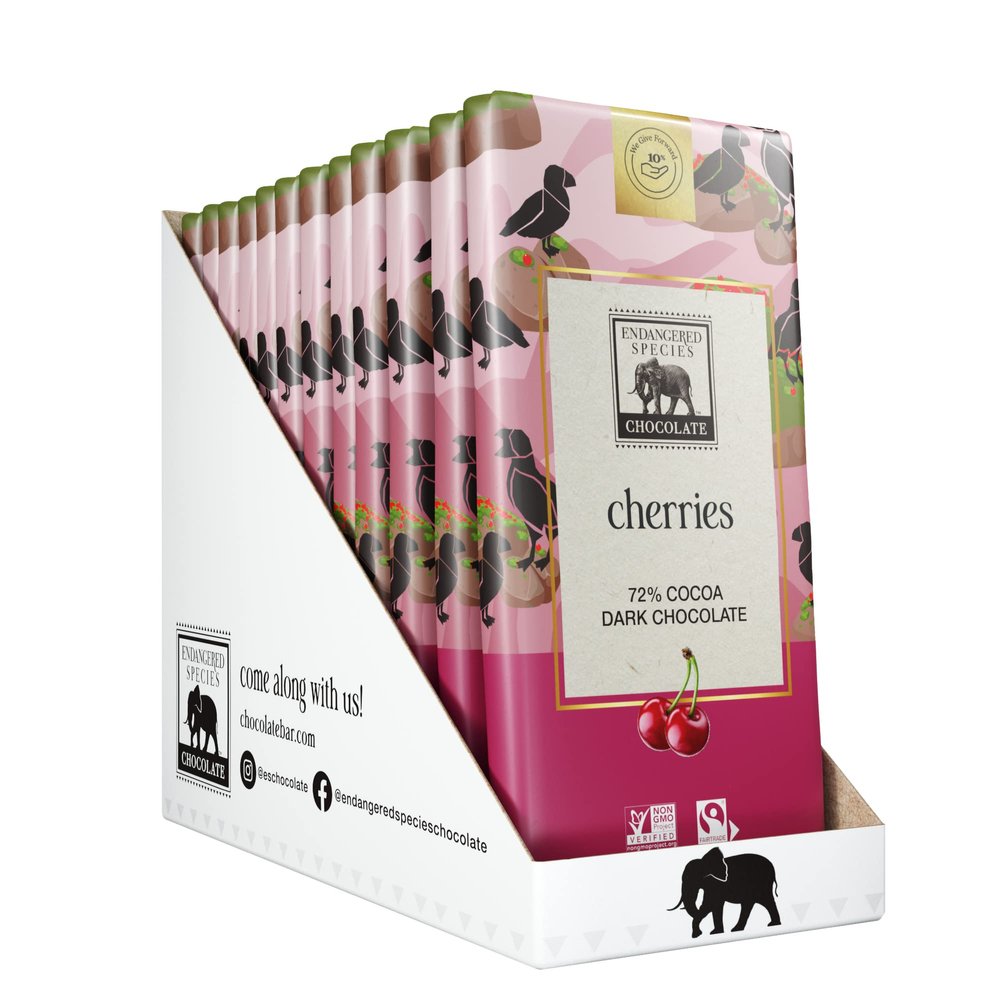 Endangered Species Dark Chocolate Bar with Cherries (72% cocoa)