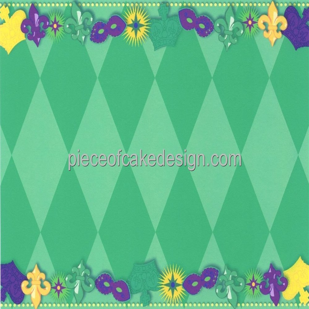 3" Round ~ Mardi Gras Grass Background Birthday ~ Edible Cake/Cupcake Topper!!!