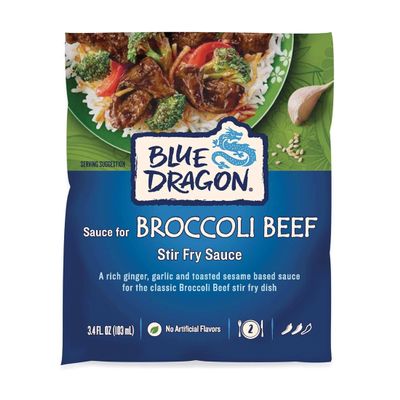 Blue Dragon Stir Fry Sauce, Broccoli Beef, Authentic Rich Sauce with Ginger, Garlic & Toasted Sesame, No Artificial Flavors, No MSG, 3.4 Ounce (Pack of 1)