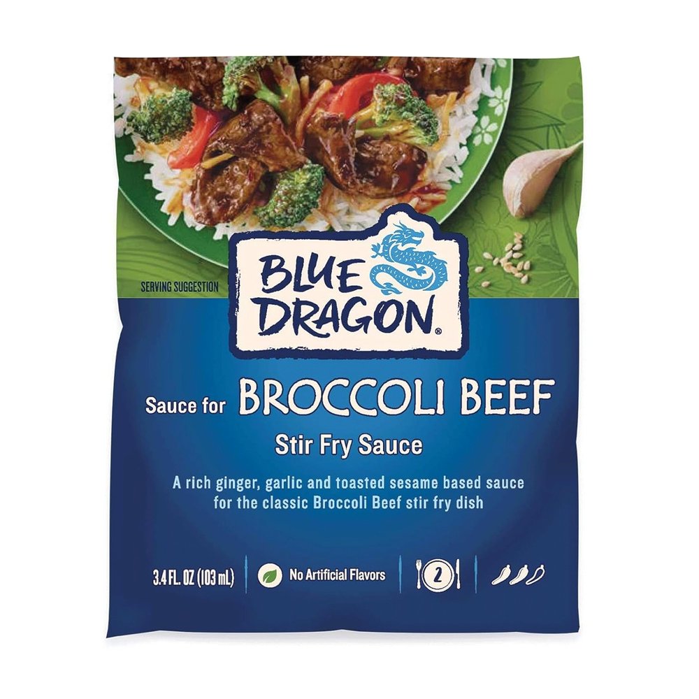 Blue Dragon Stir Fry Sauce, Broccoli Beef, Authentic Rich Sauce with Ginger, Garlic & Toasted Sesame, No Artificial Flavors, No MSG, 3.4 Ounce (Pack of 1)