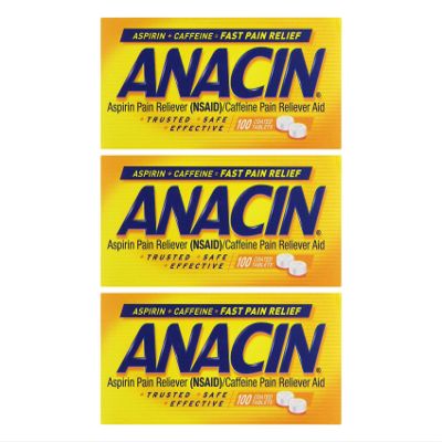 ANACIN Fast Pain Aspirin Tablets, 100 Tabs (Pack of 3)