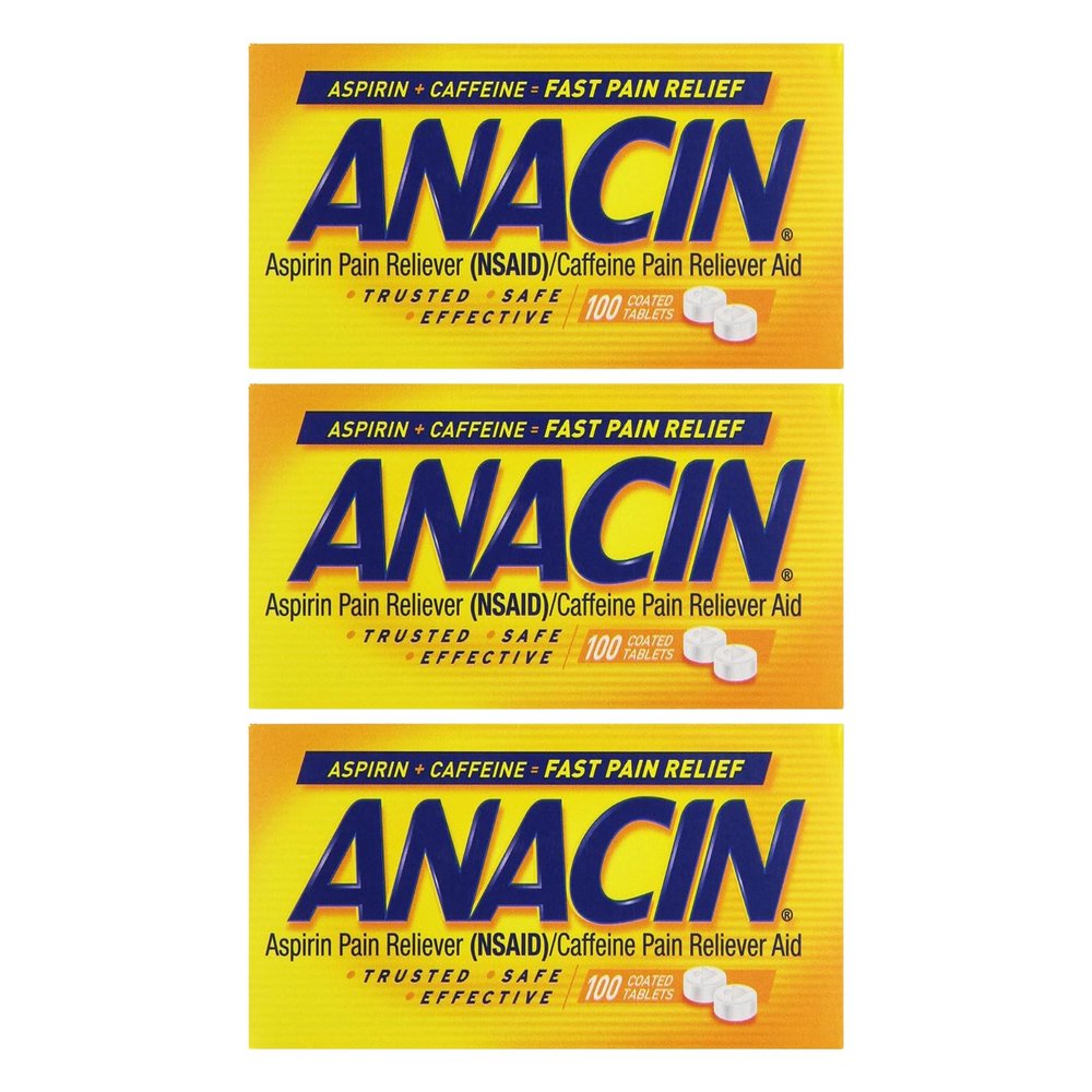 ANACIN Fast Pain Aspirin Tablets, 100 Tabs (Pack of 3)