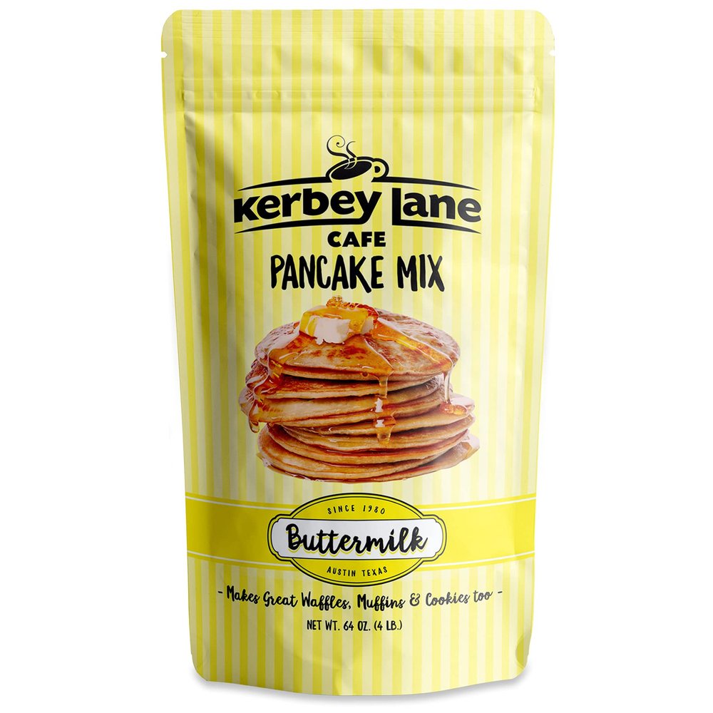 Kerbey Lane Cafe Buttermilk Pancake Mix Easy to Make, Mouth Watering Recipe for Light and Fluffy Pancakes, Waffles, Flapjacks, Muffins, Cookies. Stay Fresh Resealable Bag (4 Lbs, Pack of 1)