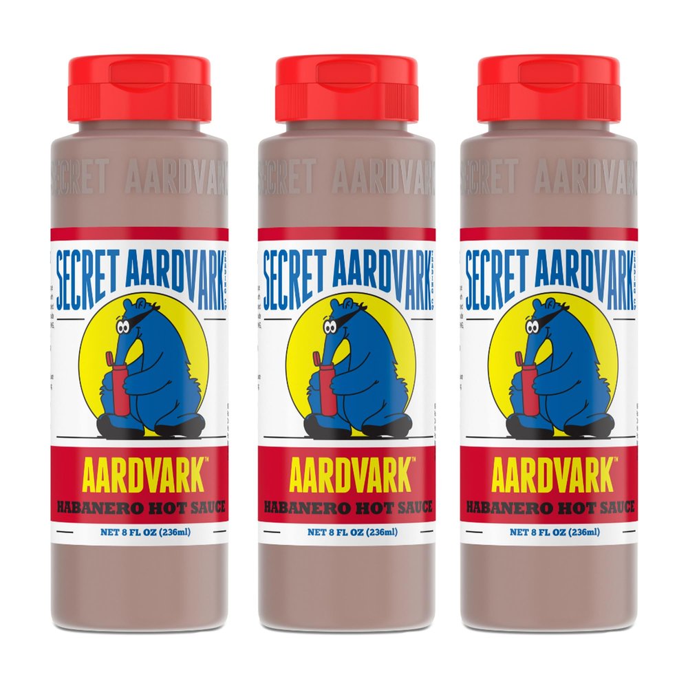 Secret Aardvark Habanero Hot Sauce - Habanero Peppers & Roasted Tomatoes, Medium Spiced Hot Sauce, BBQ Sauce, Non-GMO, Low Sugar, Low Carb, Hot Sauce & Marinade - 8 fl oz 3 Pack