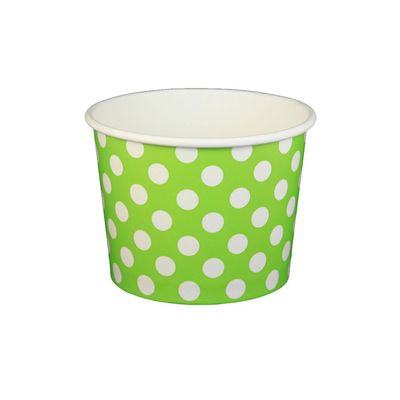 16 oz Yogurt Paper Cups- 1000 Count (Polka Dot- Lime Green)