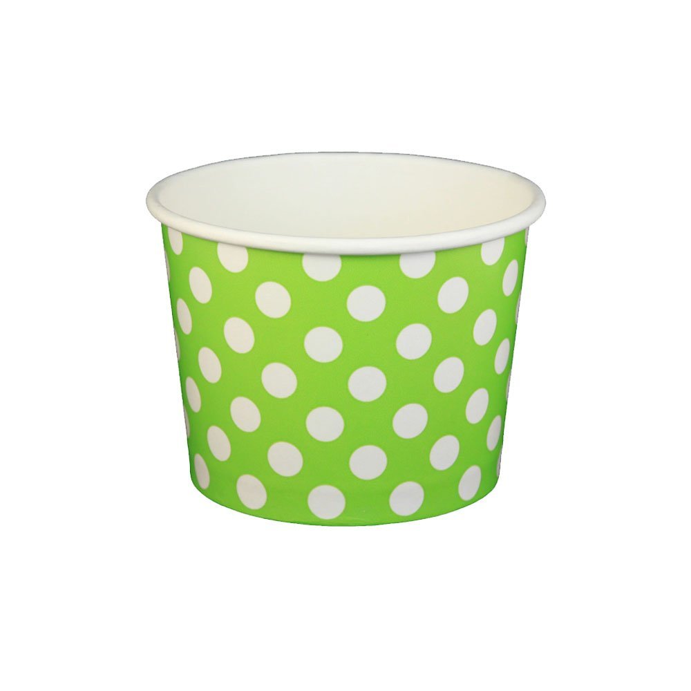 16 oz Yogurt Paper Cups- 1000 Count (Polka Dot- Lime Green)