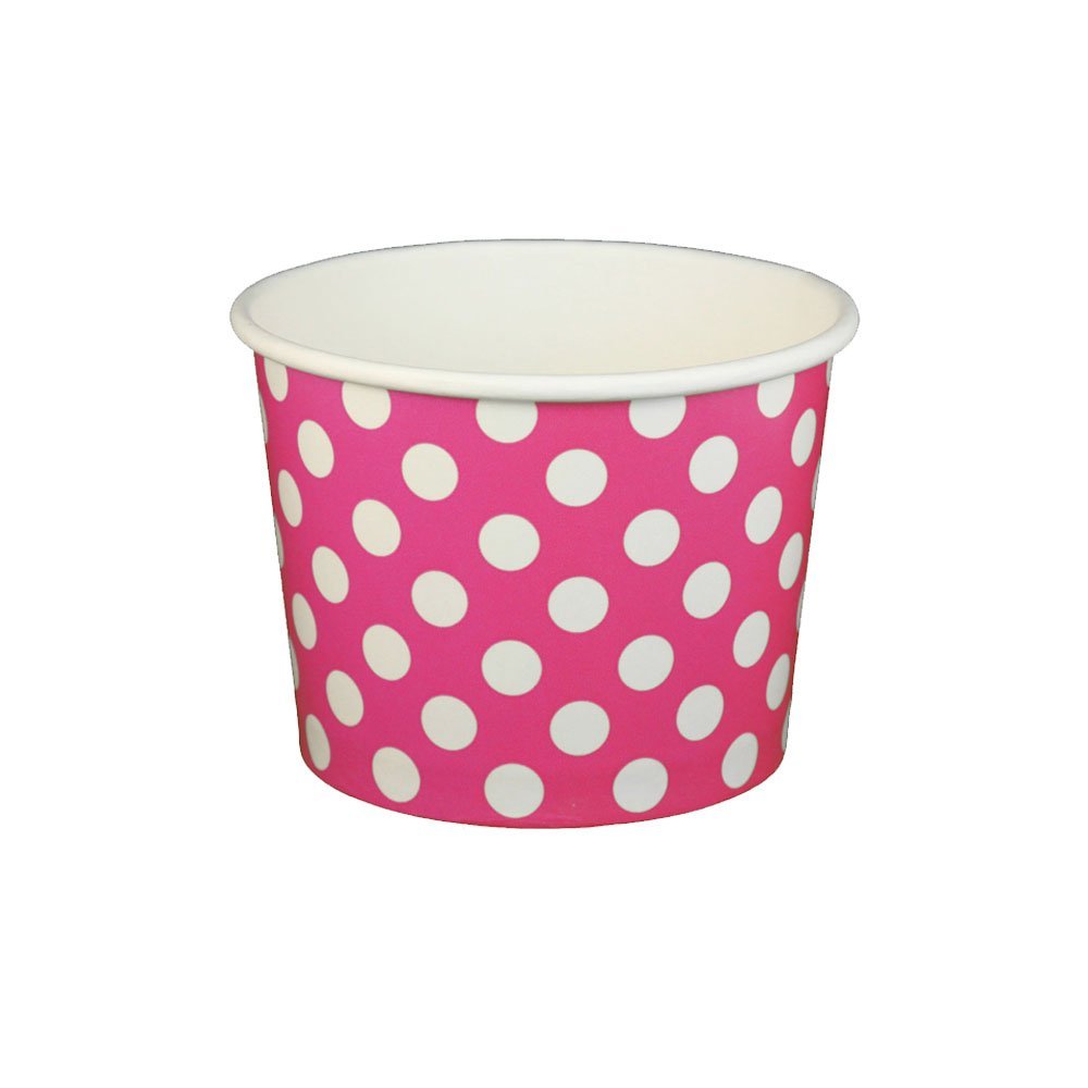 16 oz Yogurt Paper Cups- 1000 Count (Polka Dot- Pink)