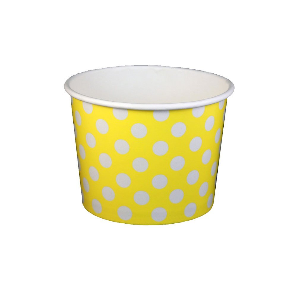 16 oz Yogurt Paper Cups- 1000 Count (Polka Dot- Yellow)