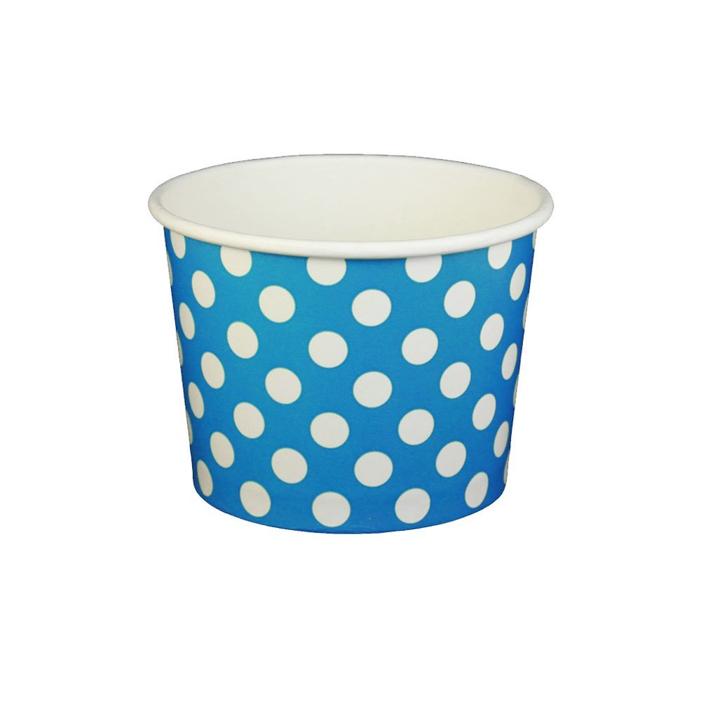 16 oz Yogurt Paper Cups- 1000 Count (Polka Dot- Blue)