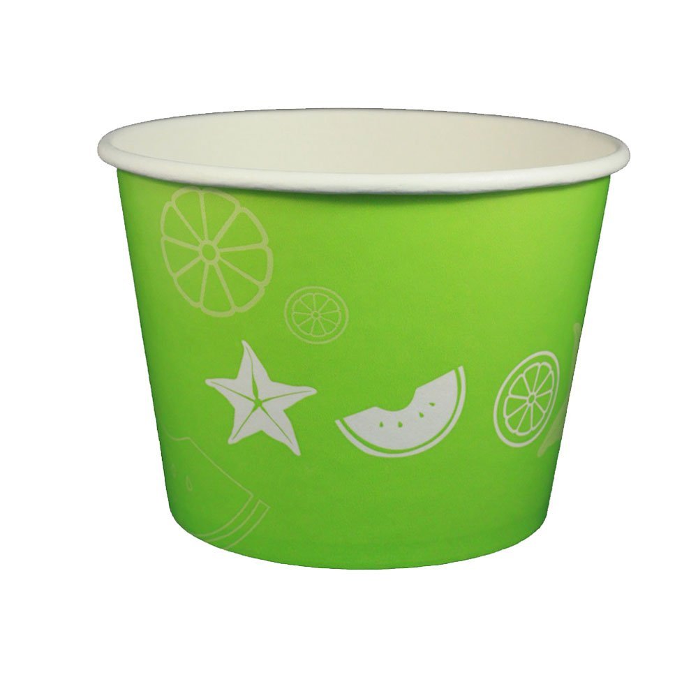 32 oz Yogurt Paper Cups- 600 Count (Lime Green Fruit Pattern)