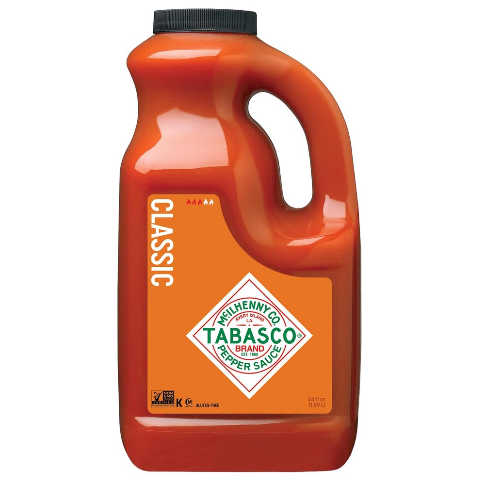 TABASCO Brand Original Red Pepper Sauce, Medium Hot Sauce, Bulk Plastic Jug, Classic & Versatile, Three Simple Ingredients, For Large Recipes & Marinades, Great on Everything, 64 Fl Oz (Pack of 1)