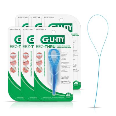 GUM EEZ-Thru Floss Threaders, Dental Flossers for Braces, Bridges, & Implants,25 Count(Pack of 6)