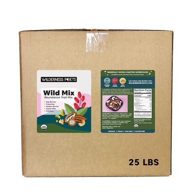 Wilderness Poets, Abundance Wild Mix (Organic Raw Superfood Blend) Bulk Nut and Dried Fruit Trail Mix - 25 Pound