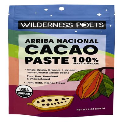 Wilderness Poets Organic Cacao Paste - Made from Stone Ground, Raw 100% Cacao Beans (8 Ounce - 227g)