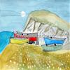 3" Round ~ Eric Gunty's Boats On The Beach Painting Birthday ~ Edible Cake/Cupcake Topper!!! view 1
