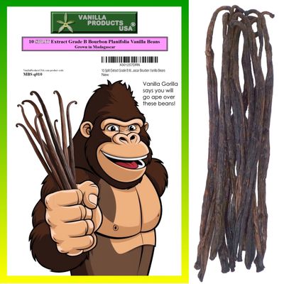10 Split Extract Grade B Madagascar Bourbon Natural Vanilla Beans 5~6" by Vanilla Products USA (10 Count (Pack of 1))