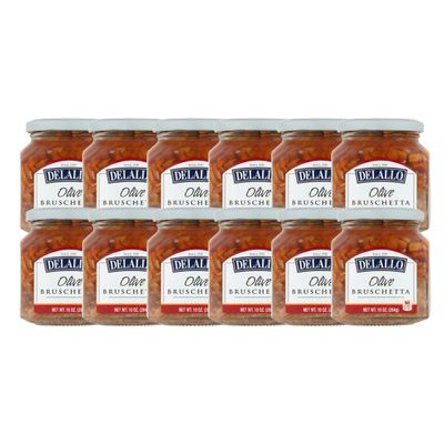 DeLallo Olive Bruschetta, 10 Ounce Jar, (12-Pack) Made with Green and Black Olives, Gourmet Italian Snack Dip, Non-GMO