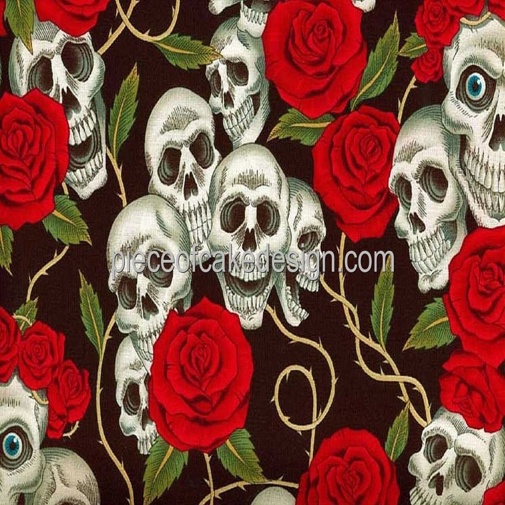 1/8 Sheet ~ Skulls & Roses Background Birthday ~ Edible Cake/Cupcake Topper!!!