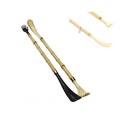 2 New Long 20" Shoehorn Back Scratcher Reach Shoe Horn Hand Bamboo Massager Gift
