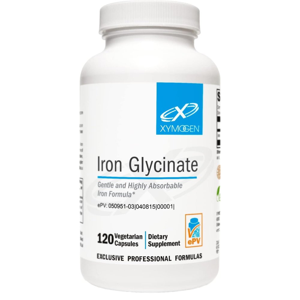 XYMOGEN Iron Glycinate Supplement Patented Iron BisGlycinate Vitamin - Designed for High Absorption Supports Hemoglobin & Ferritin Levels Gentle on Digestion (120 Capsules)