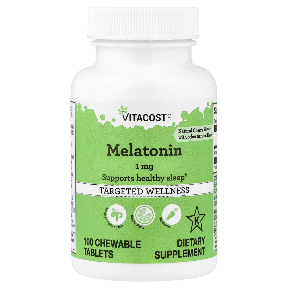 Vitacost Melatonin, Natural Cherry, 1 mg, 100 Chewable Tablets