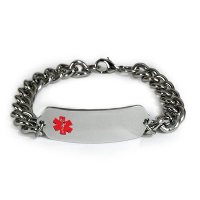 Adrenal Insufficiency Medical ID Alert Bracelet with Embossed Emblem and Wide Chain. Style: Classic Wide, Premium Series.