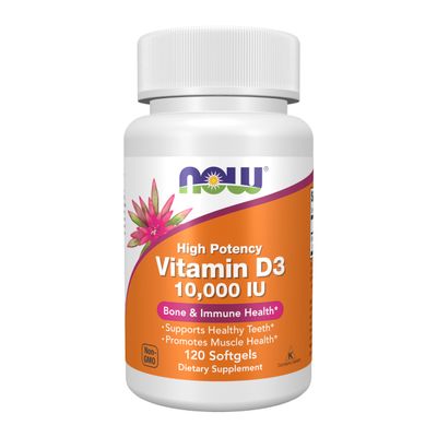 NOW Foods Supplements, Vitamin D-3 10,000 IU, Highest Potency, Structural Support*, 120 Softgels