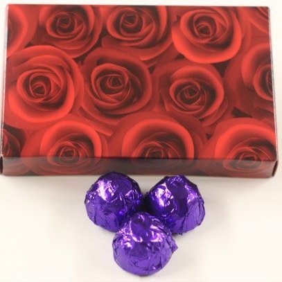 Scott's Cakes Milk Chocolate Chocolate Cream Filling Candies with Grape Foils in a 1 Pound Red Roses Box
