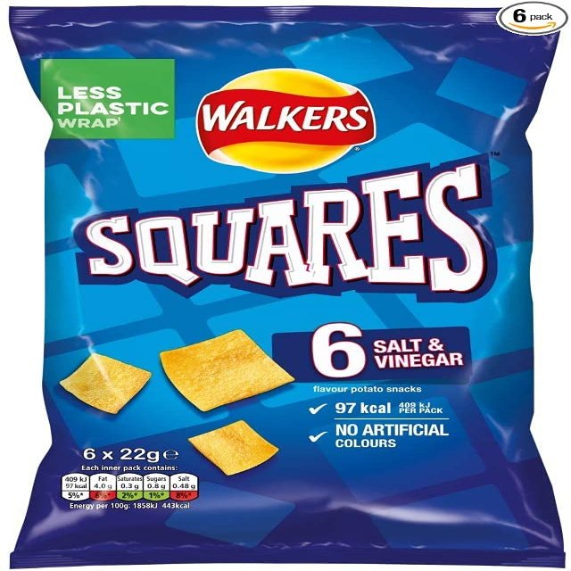 Crisps Walkers Squares Salt & Vinegar 6X6X22G
